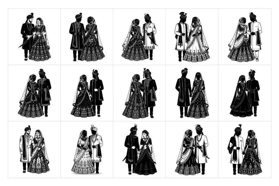 Indian Wedding Couple Solid Black Silhouette Vector Design Element 25+ in SVG &amp; CDR