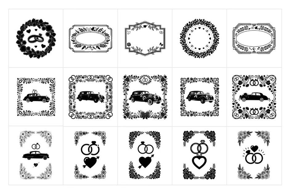 Wedding Floral Frame &amp;amp;amp; Decorative Elements Mega Bundle – 140+ Vector Borders, Hearts &amp;amp;amp; Car Designs (SVG &amp;amp;amp; CDR)