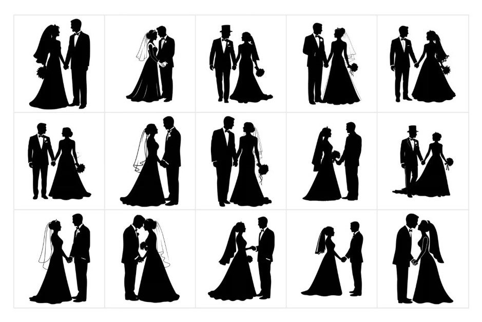 Indian Wedding Couple Silhouette Mega Bundle – 30+ Romantic Poses SVG &amp;amp;amp; CDR