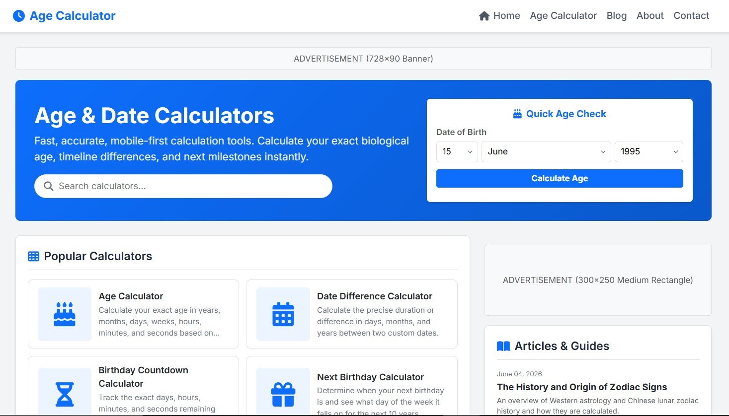 Age Calculator – Online Date & Age Calculation Tool